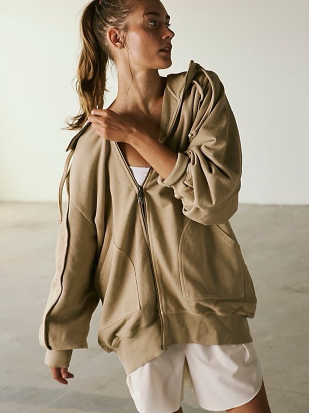 NWT Free People Headliner Zip Up in Taupe